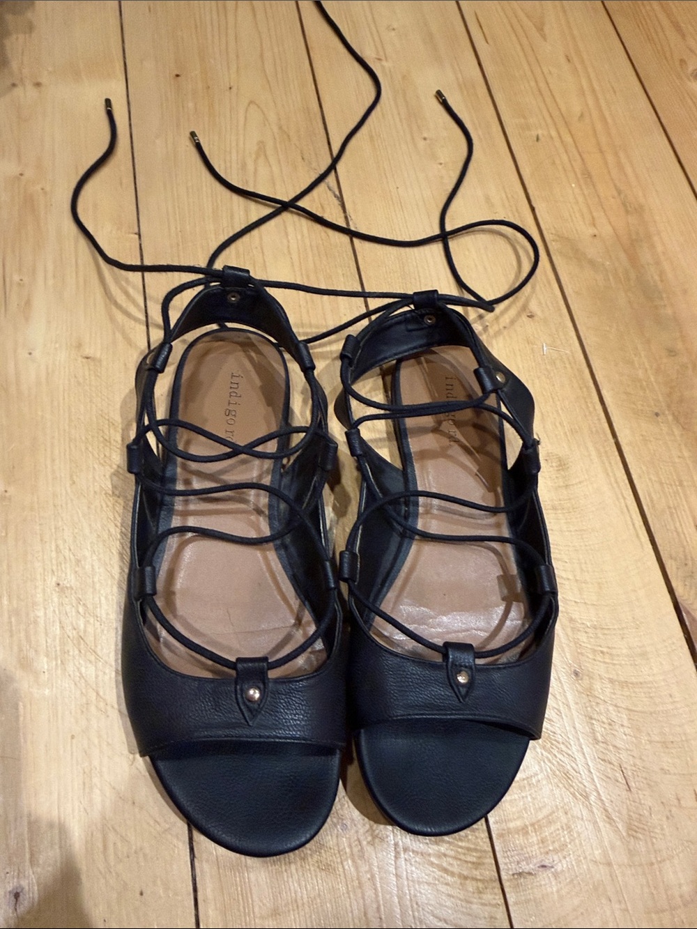 Indigo Black Lace-Up Strappy Women's Sandals